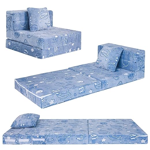 Folding Sofa Bed Floor Mattress for Kids, Glow Tri Folding Mattress Kid Fold Up Sofa Futon Folding Chair Bed, Child Foldable Mattress Floor Bed Folding Couch Trifold Mattress for Playroom
