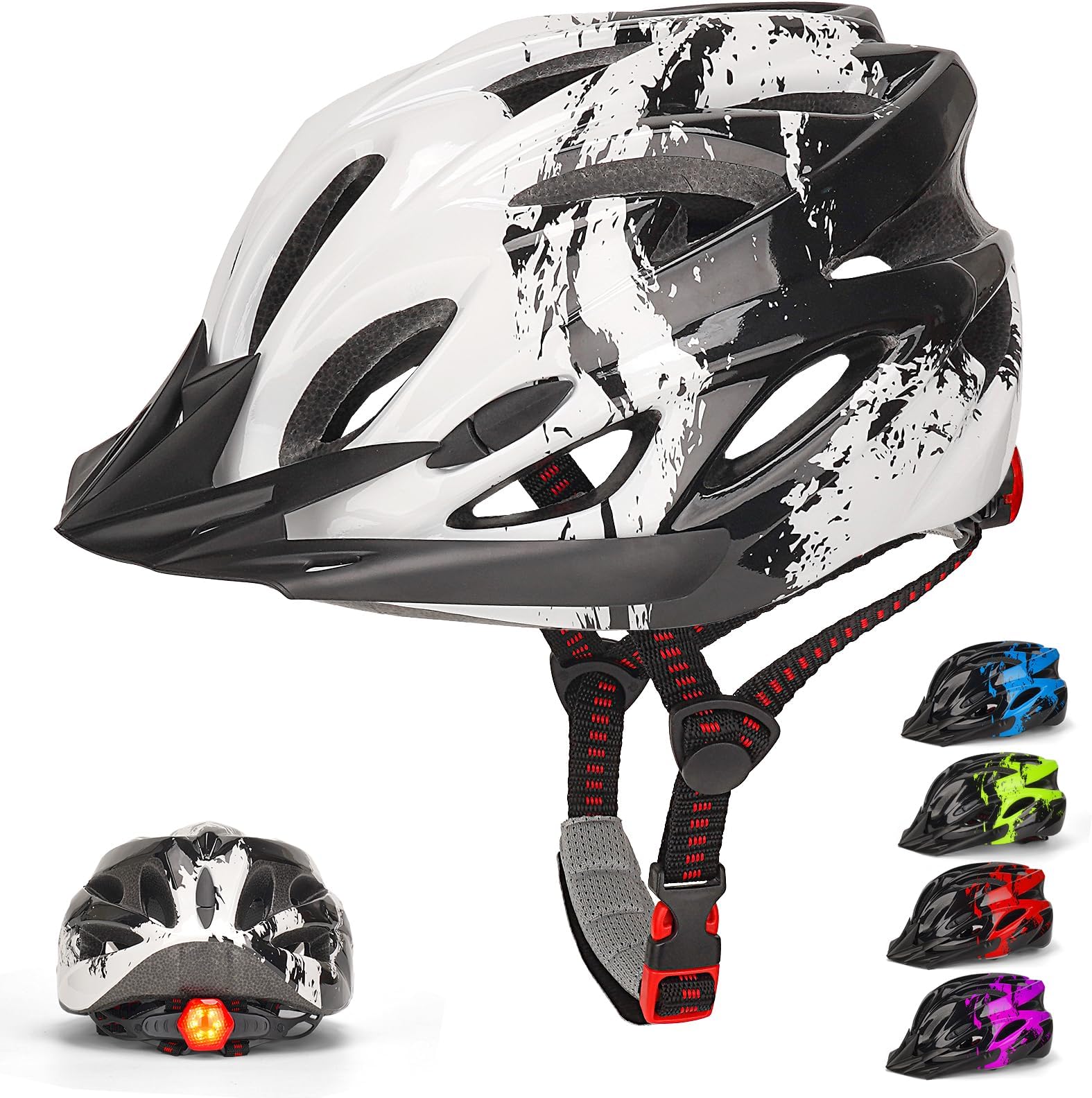 Kids Bike Helmet with Light, Age 3-15, Adjustable Helmet 50-59cm | Boys Girls Bike Helmet,Multi-Sport Children Helmet for Bicycle Scooter Skating Cycling,Removable Visor,Colorful Design