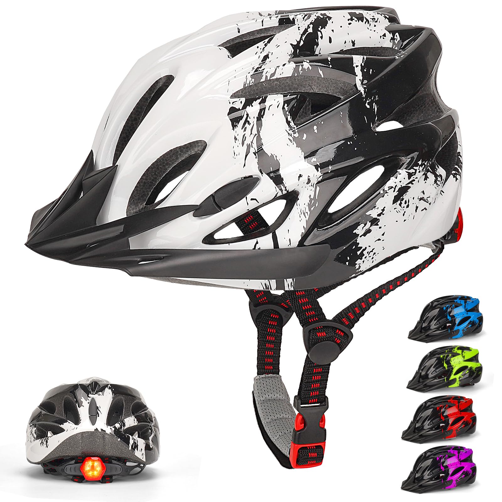 Kinderhelm, RaMokey Fahrradhelm Kinder mit Licht, Fahrradhelm für Jungen und Mädchen im Alter von 3 bis 13 Jahren, Verstellbarer Kinderhelm (50–59CM) für Fahrrad,Skaten,Radfahren