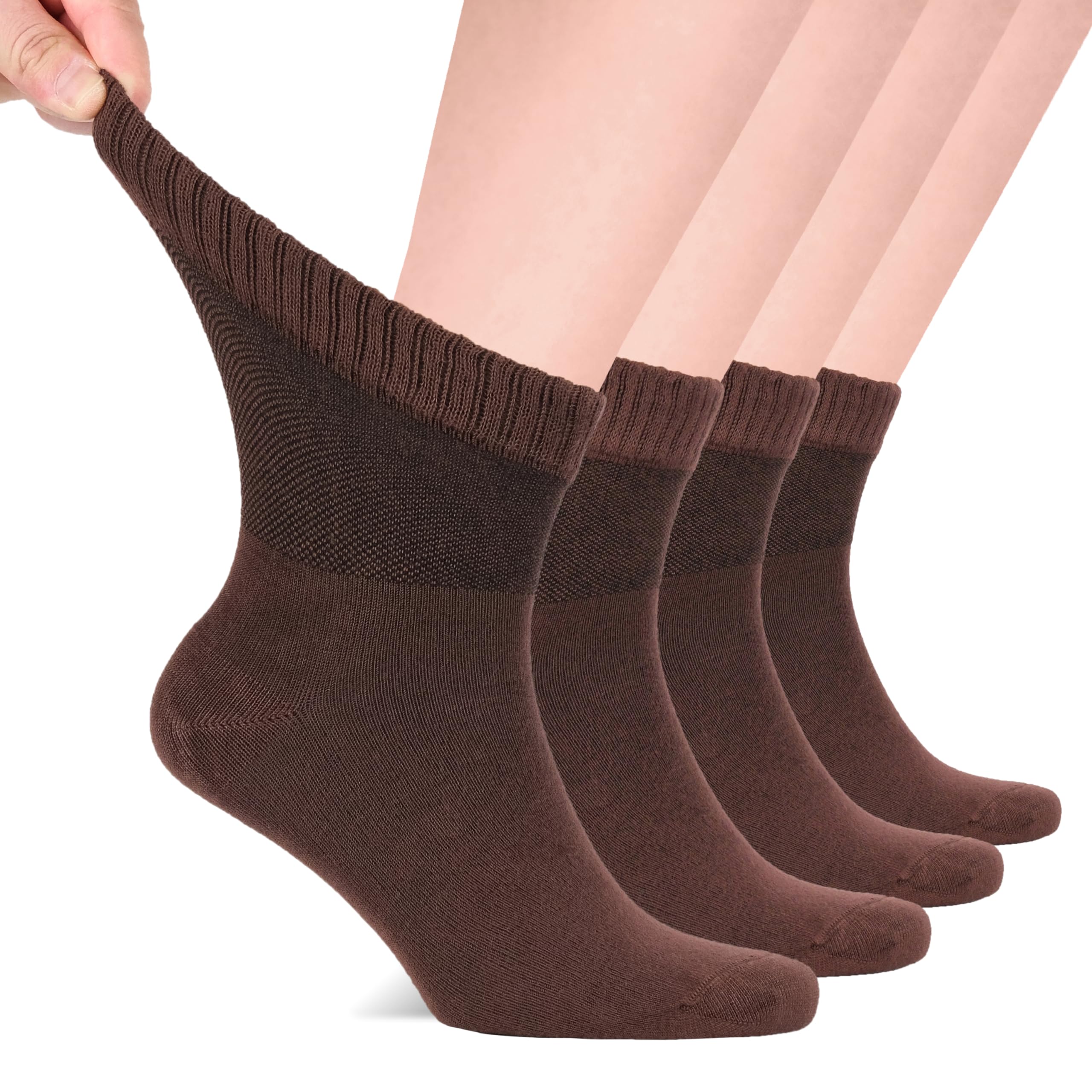 Hugh Ugoli Diabetic Socks for Men, Loose Ankle Socks, Bamboo, Extra-Wide, Thin, Seamless Toe, Non-Binding Top, 4 or 8 Pairs