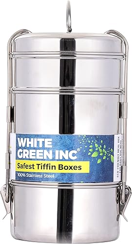 Fiambrera para adultos de acero inoxidable indio Tiffin caja grande Bento con cuatro compartimentos para adultos, trabajo, oficina, campamento, apta