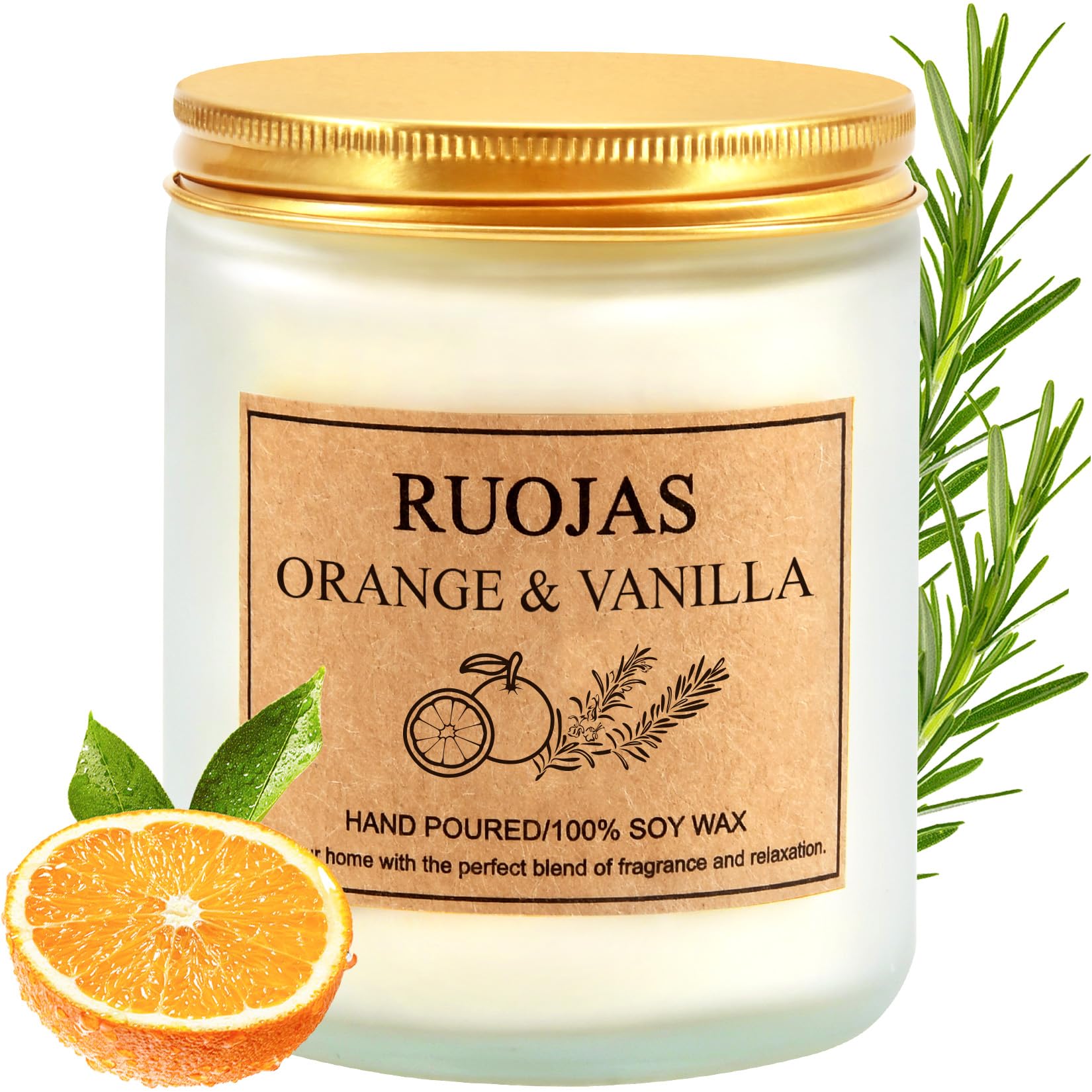 RUOJAS Scented Candle Natural Soy Candle Vanilla & Orange Aromatherapy Candle Gifts for Mom Women Dad, Holiday Candle, Spa Candle, 45 Hour Burn Time (7oz)