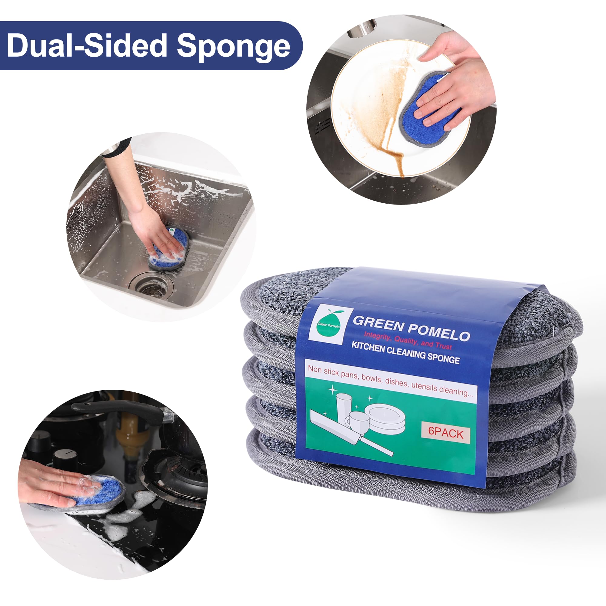 Esponjas multiusos para cocina, esponjas de microfibra de doble cara, estropajo de platos antiarañazos, esponjas de limpieza duraderas para platos, ollas, sartenes, cocina (paquete de 6)
