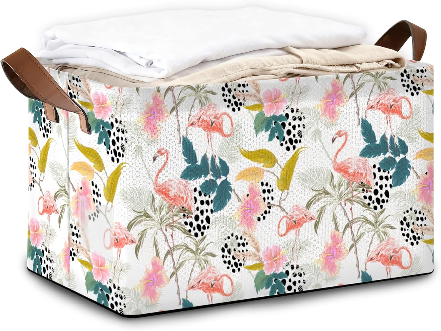 Blue-Spotted Dog Storage Bins with Handles, Oxford Fabric Storage Basket with Sturdy Frame, Foldable Closet Organizer for Clothes Towels Blankets Shelf Storage