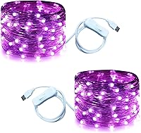 Vista 14 de RUICHEN Guirnalda de luces USB de 33 pies, 100 luces LED con interruptor de encendido/apagado (naranja, paquete de 2)