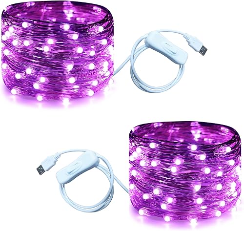 Miniatura 14 de RUICHEN Guirnalda de luces USB de 33 pies, 100 luces LED con interruptor de encendido/apagado (naranja, paquete de 2)