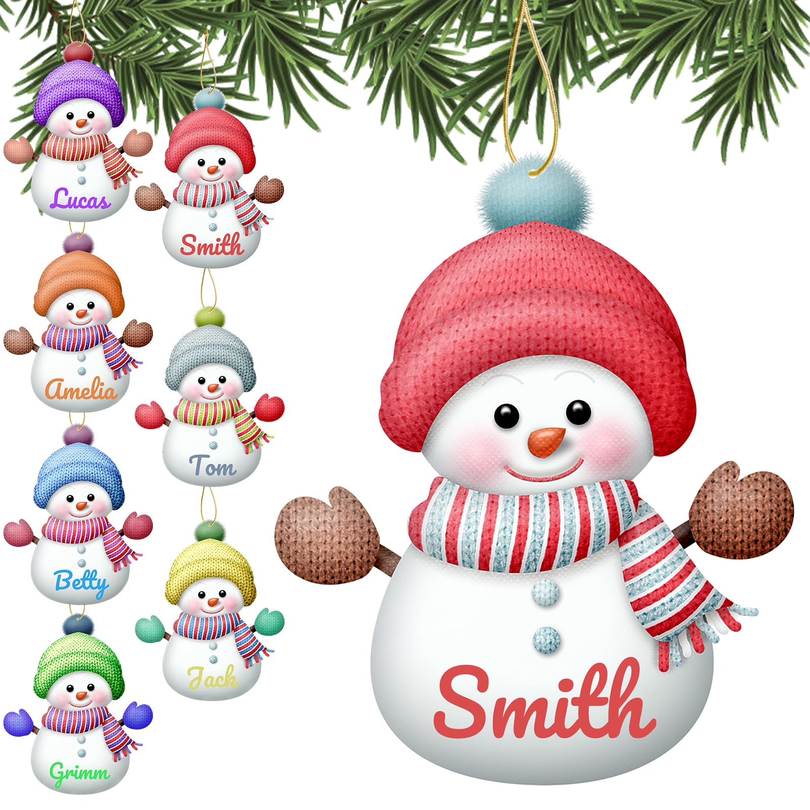 7 Adornos de Navidad Personalizados de muñeco de Nieve, Nombres Familiares, Adornos de Navidad, Adornos Personalizados para Colgar en el árbol de Navidad