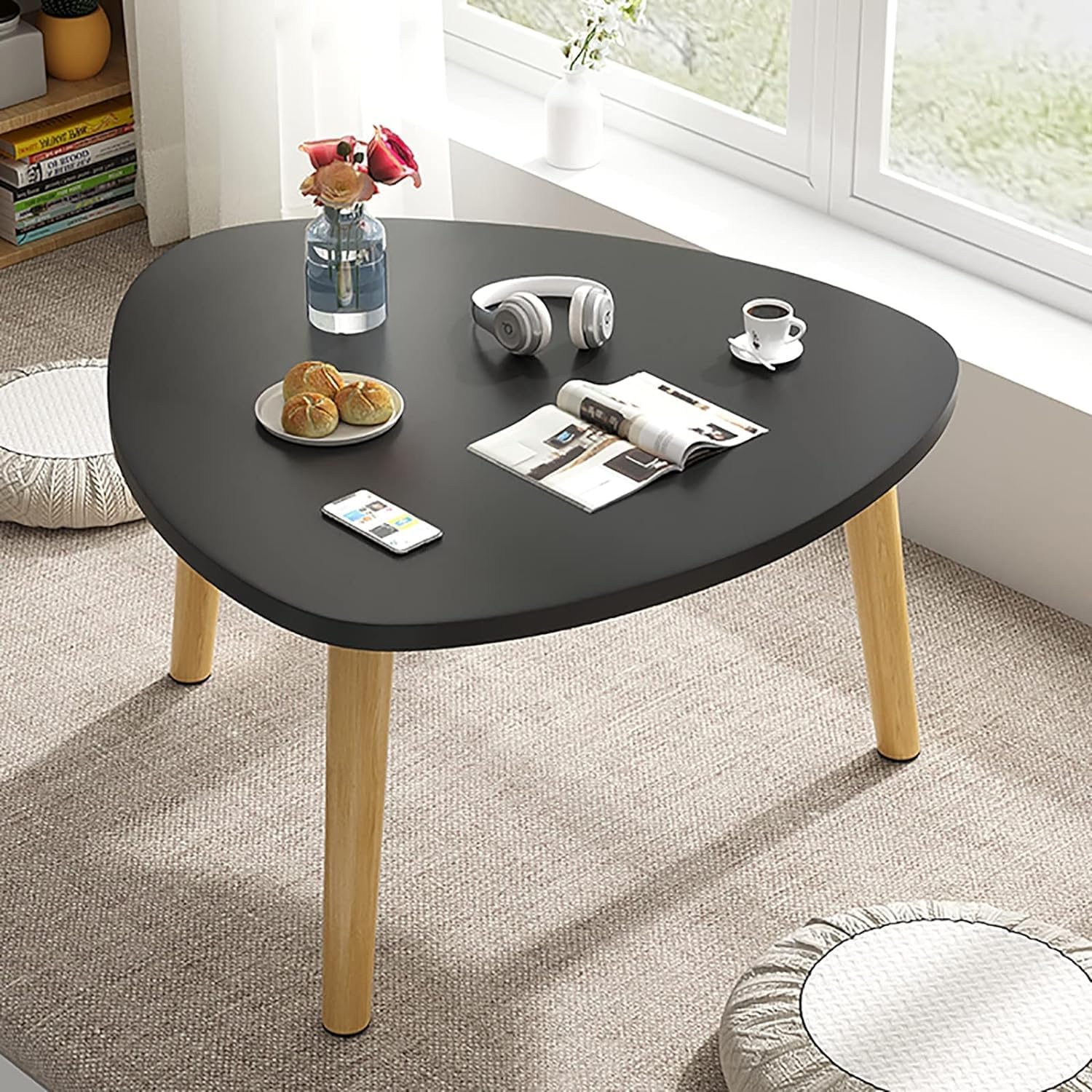 VASIL MART Wooden Triangle Coffee Table, Nightstand Coffee End Easy Assembly Acent Table Modern Furniture for Home Office and Living Room (Black)-image-2