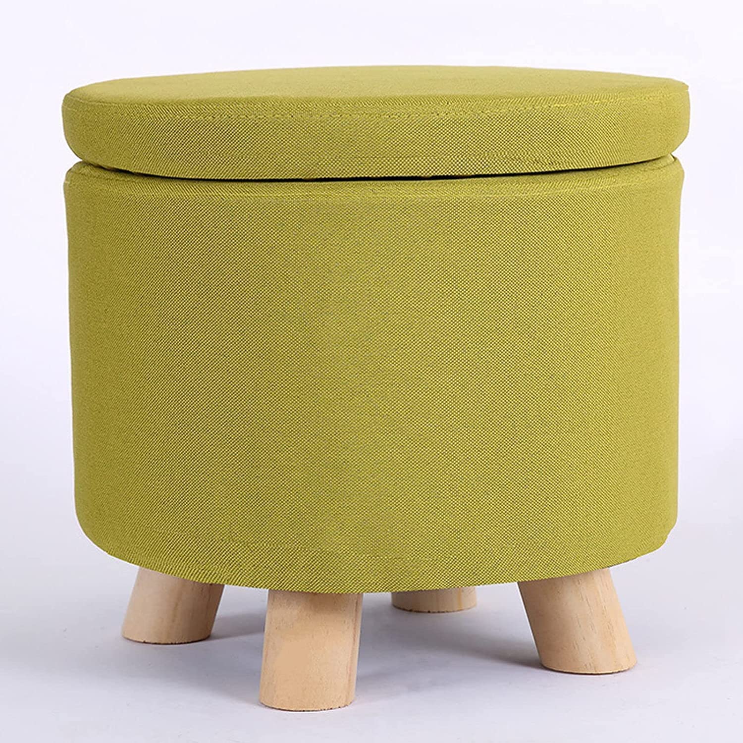 Pouf de rangement rond vert en coton et lin boîte basse 32 cm