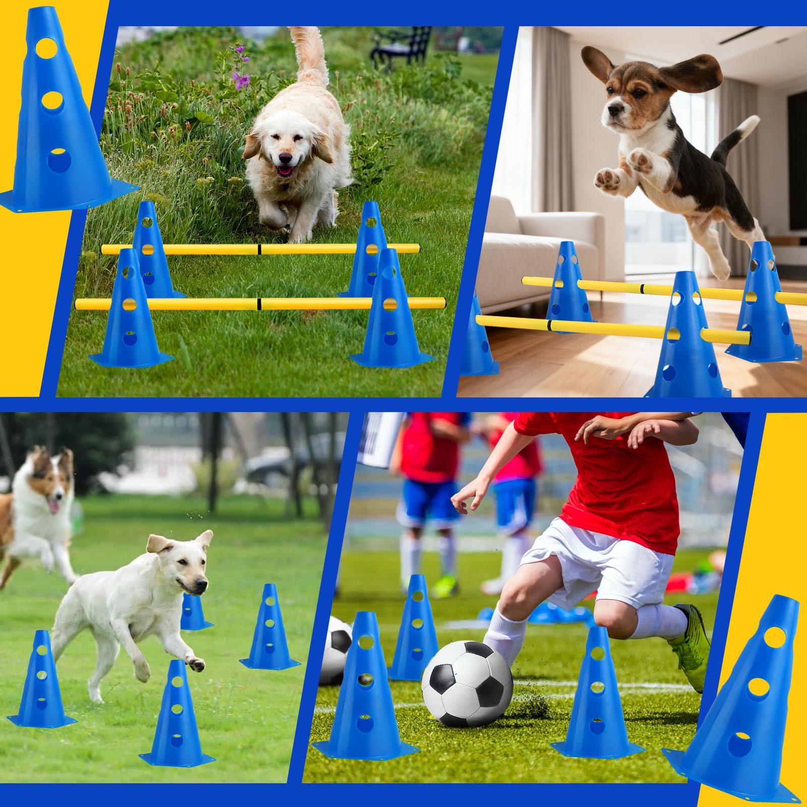 Agility Set per Cani Ostacoli per Bambini, Ostacoli per Cani con 8 Coni 32cm di Altezza + 8 Aste Lunghe 80cm, Set di Siepi Agility, per Cane Il Lavoro di Coordinamento