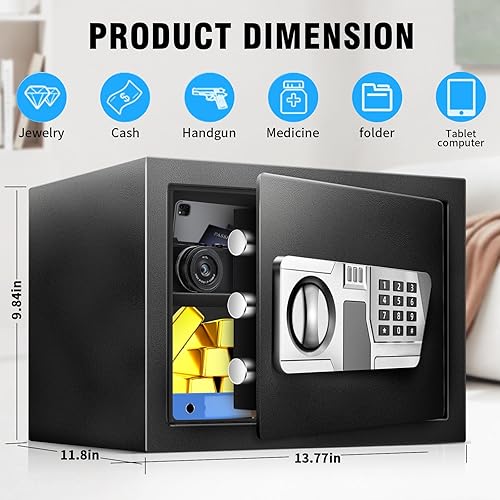 Miniatura 8 de TOTOY Caja de seguridad ignífuga pequeña de 1.5 pies cúbicos para documentos del hogar con alimentación externa tipo C, caja de seguridad de acero