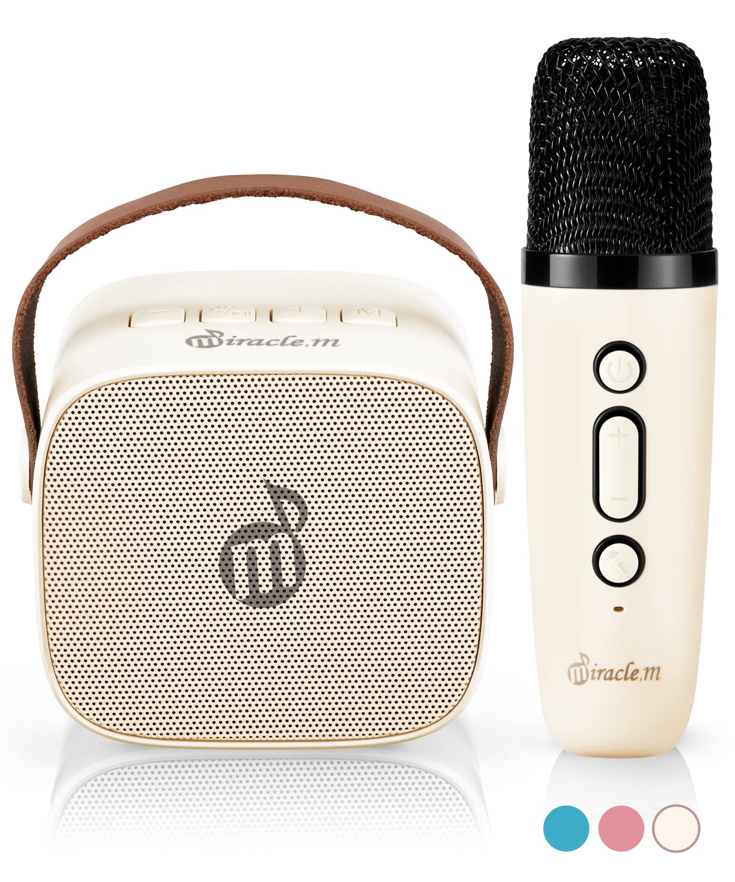 M42 - Bluetooth Speaker with Microphone - Karaoke Machine with Wireless Microphone - Portable Karaoke Soundbar for Kids and Adults (Ivory)