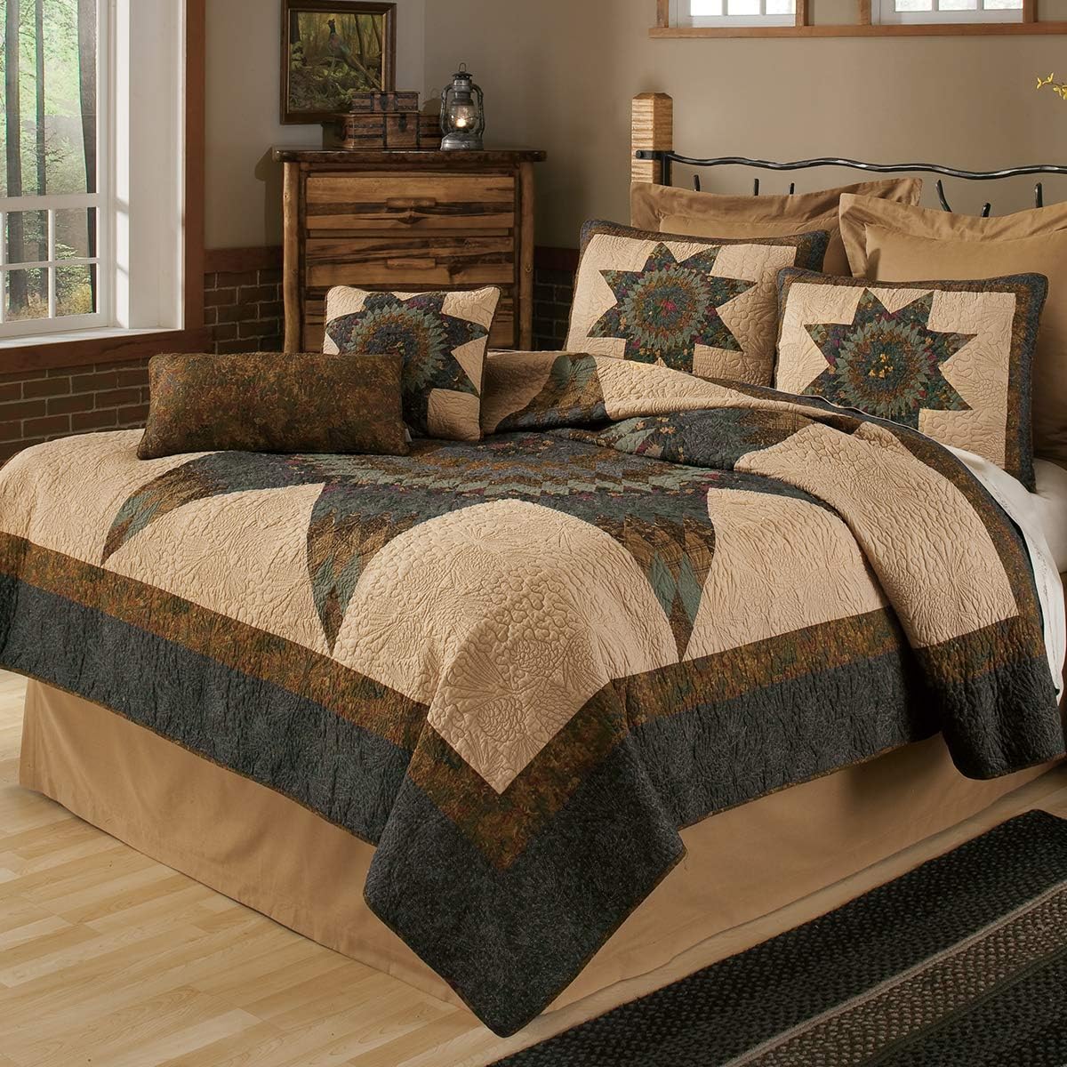 Donna Sharp Cotton Full/Queen Quilt - Forest Star Lodge Quilt with Star Shape Pattern - Pieced, Patchwork - Fits Queen Size and Full Size Beds - Machine Washable