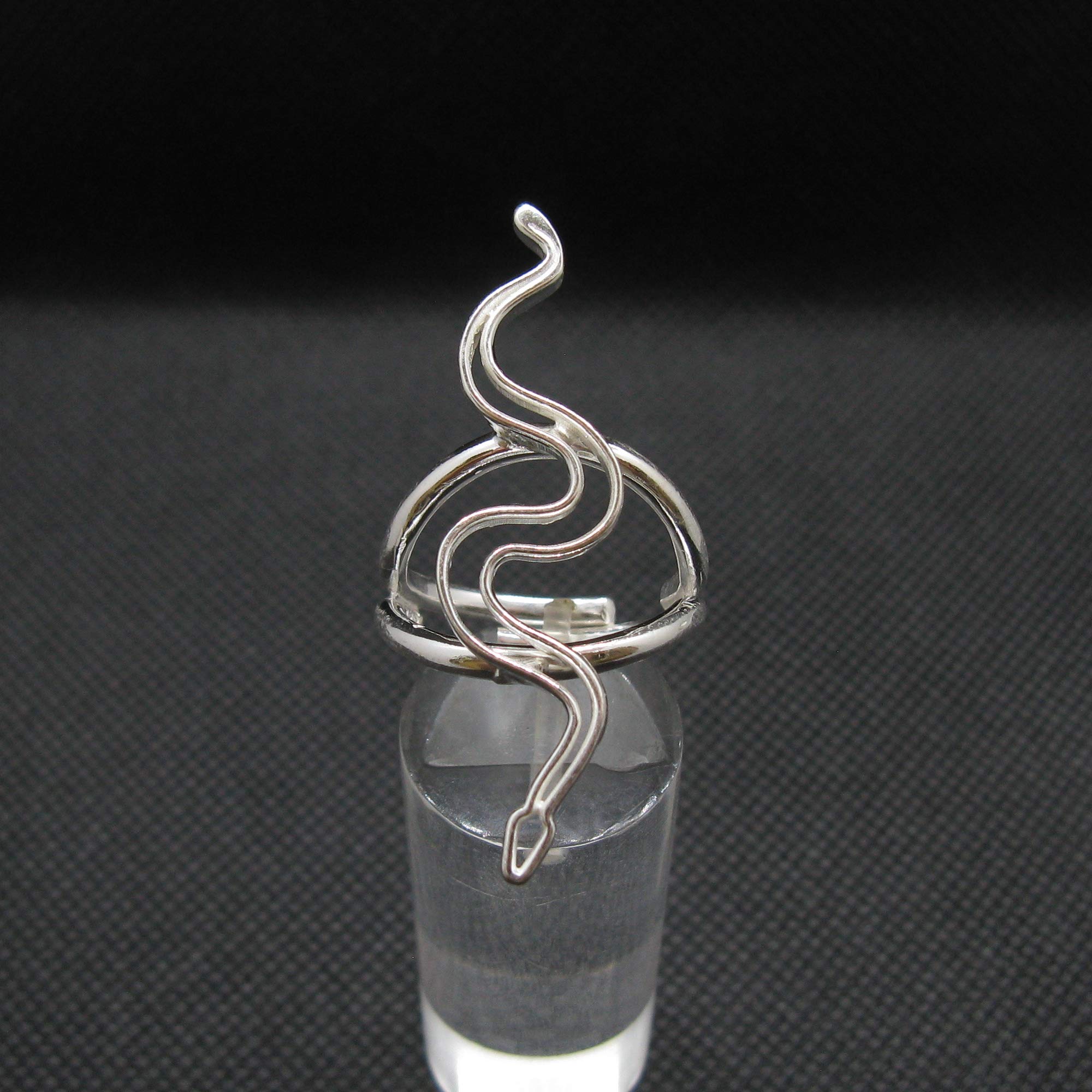 Largo Anillo de Plata de Ley Serpiente Sólido con Distintivo 925 Tamaño ajustable