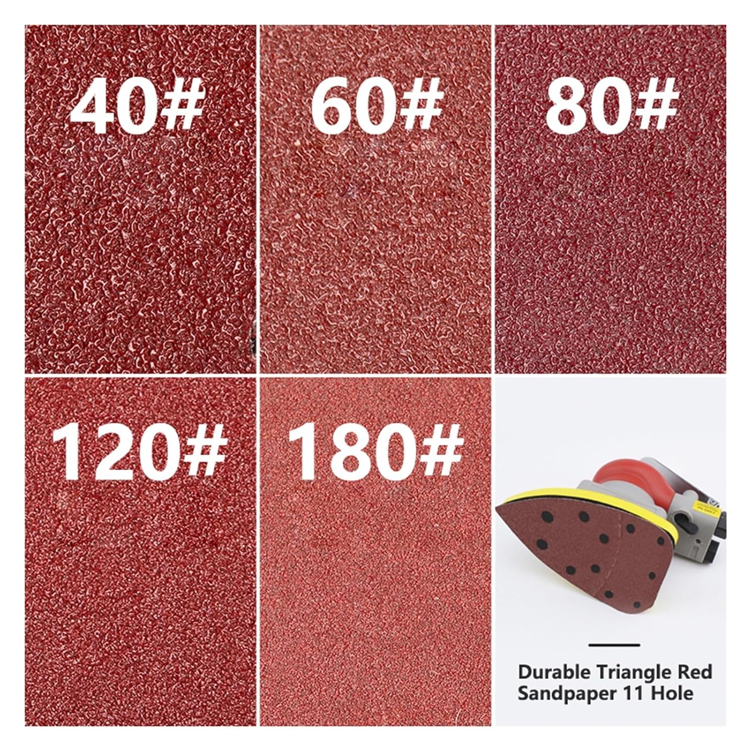 Sanding Block, Detail Sander Sandpaper 10/15/40Pcs Sanding Disc 11-Holes Triangular Sanding Paper 40-2000 Grit Mouse Sanding Sheets(40Grit 10pcs)(60grit 10pcs)