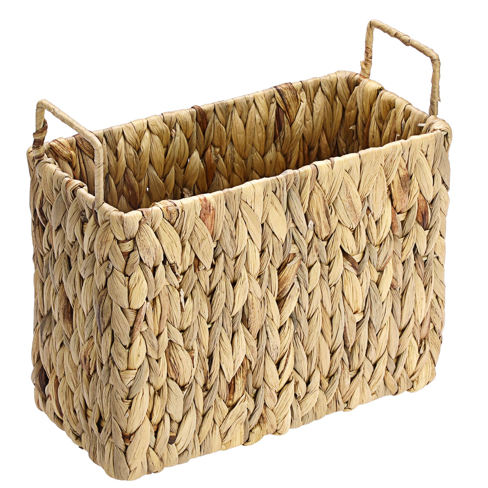 BSTKEY Porte-revues en jacinthe d'eau naturelle avec 2 poignées, panier de rangement tissé à la main, panier de rangement pour dossiers, courrier