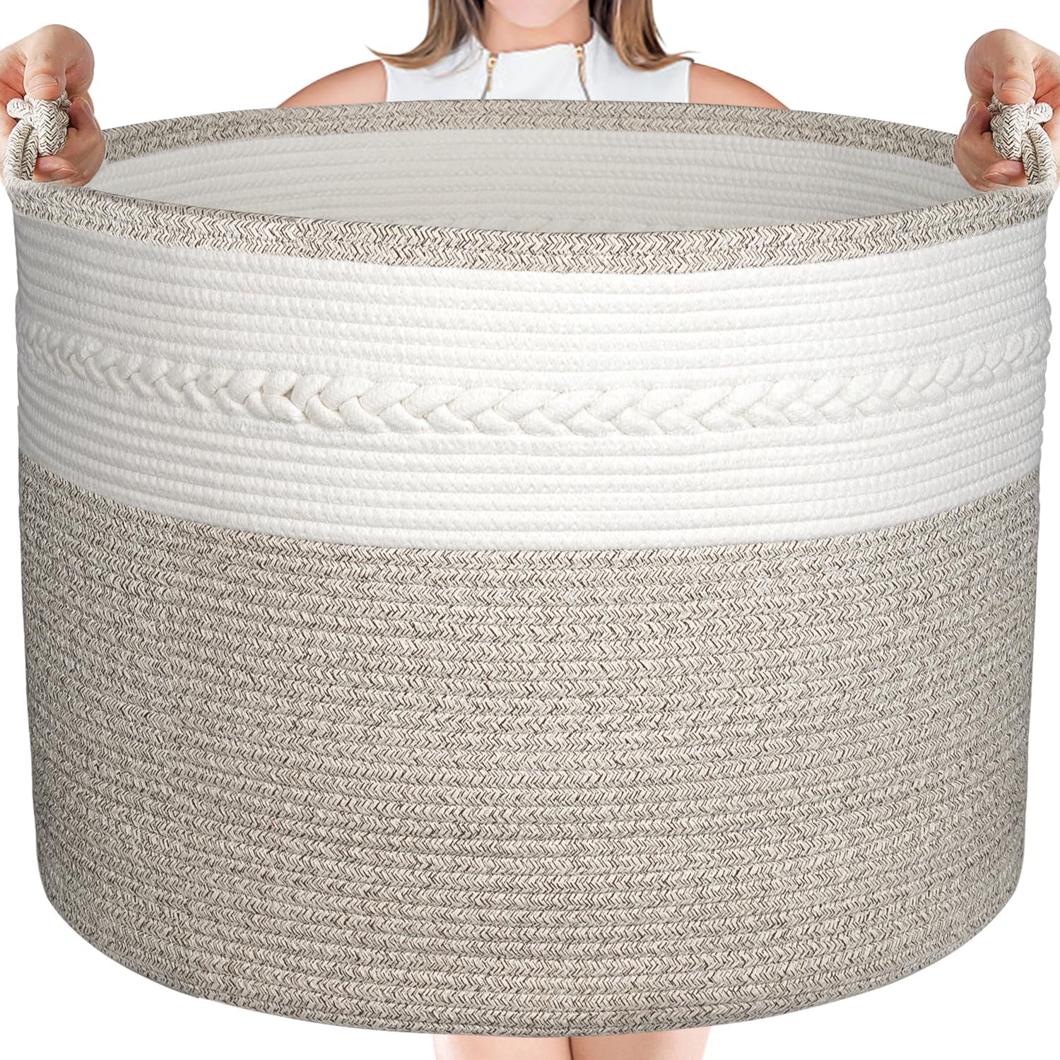 Amazon.com : DUOLEO XXXXXL Large Rope Blanket Baskets 24" x 24" x 18" Woven Baskets for Storage ...