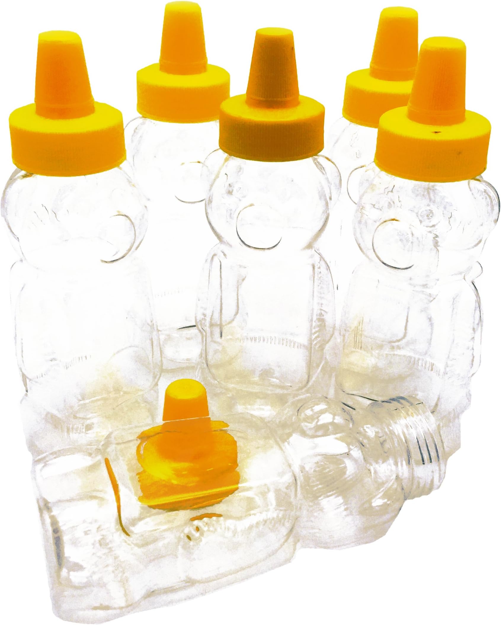 6 pack Empty Plastic Bear Bottles,8 oz honey jar with Yellow Caps