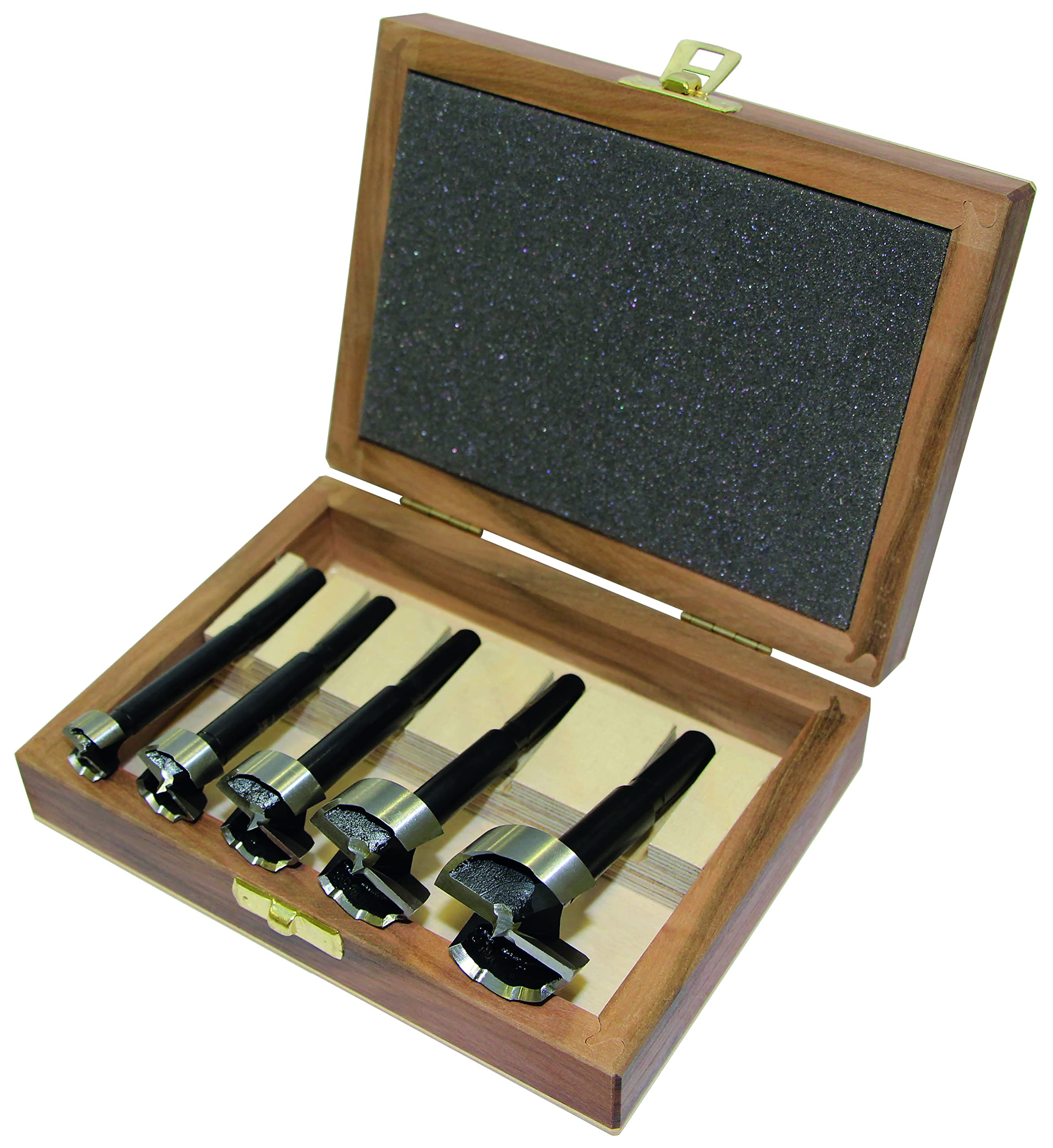 Black Shark Pro Lot de 5 forets Forstner, Ø 15-20-25-30-35 mm, longueur 90 mm, dans un coffret en bois