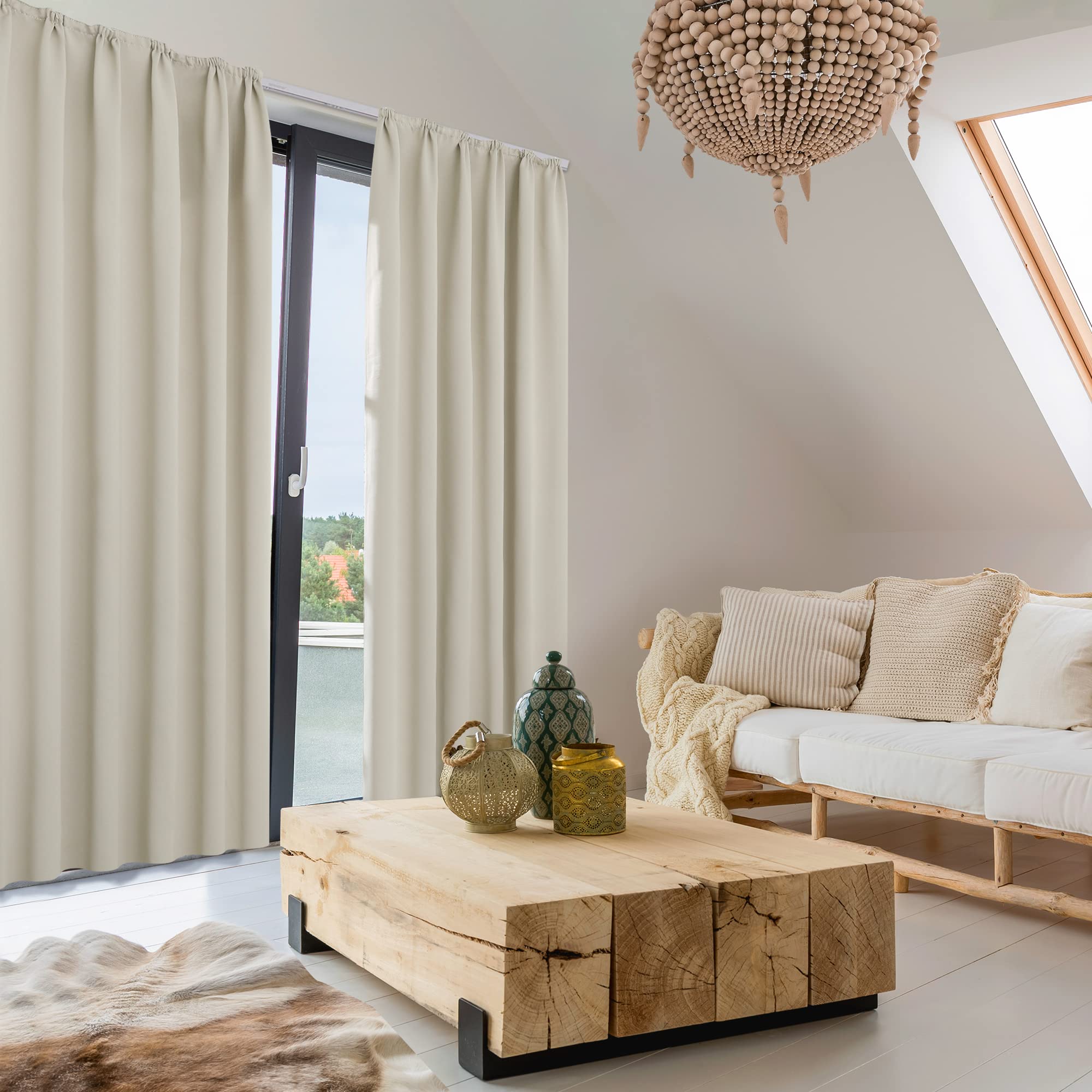 KGORGE Gordijnen Kant en Klaar Panelen Verduisteringsgordijnen Gordijnen Warmte-en Koude-Isolerende Thermische,200B x 220H cm (2 Panelen),Cappuccino