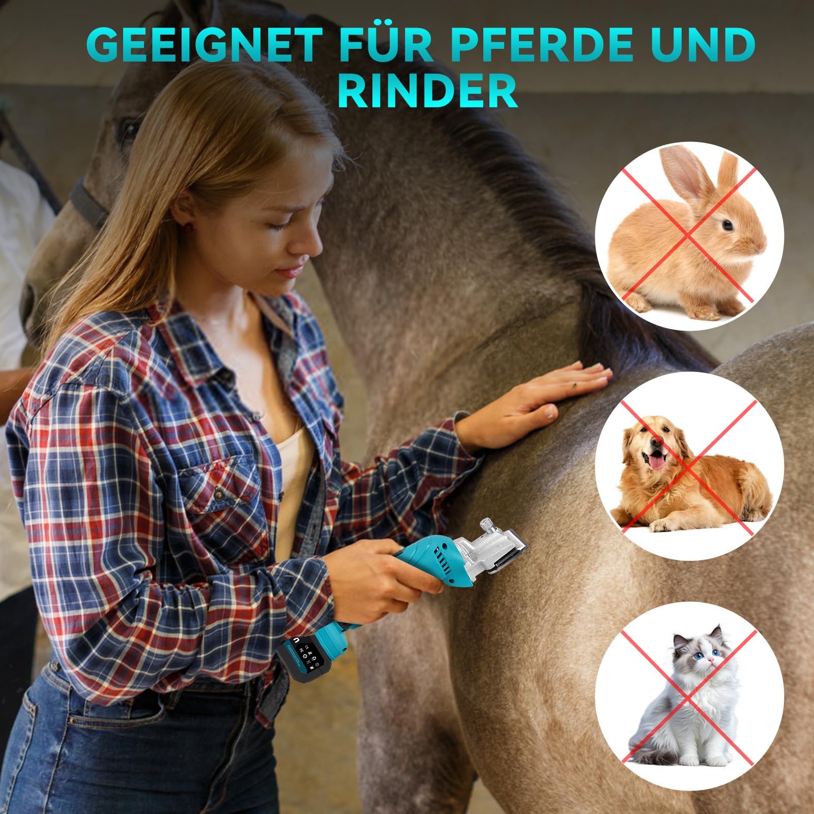 Yofidra Tondeuse à Chevaux Sans Fil, 600W, 2800 tr/min, avec 2 Batteries 3000 mAh, 6 Vitesses, Tondeuse Professionnelle pour Chevaux Épais et Emmêlés