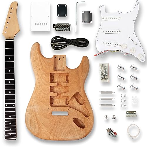 Miniatura 7 de BexGears - Kits de guitarra eléctrica, estilo ST, para armarla tú mismo, con cuerpo de caoba, mástil de arce y diapasón de ébano compuesto