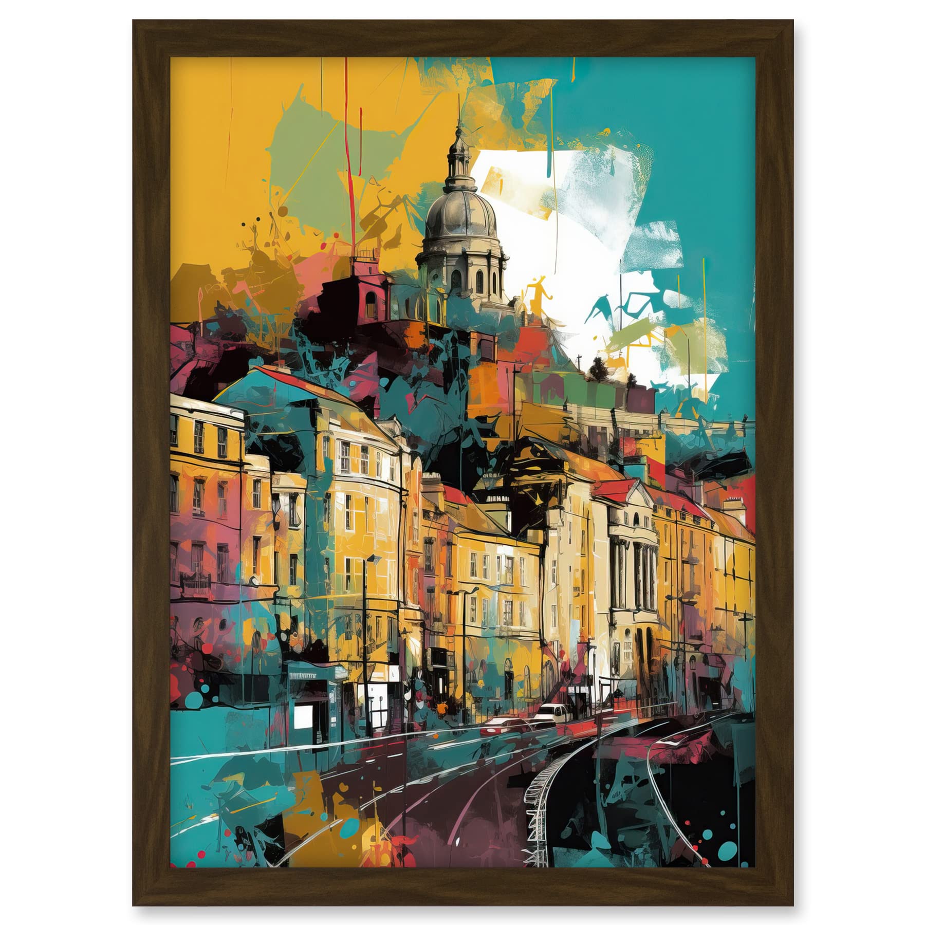 Artery8 Nottingham City Modern Multicoloured Cityscape Artwork Framed A3 Wall Art Print