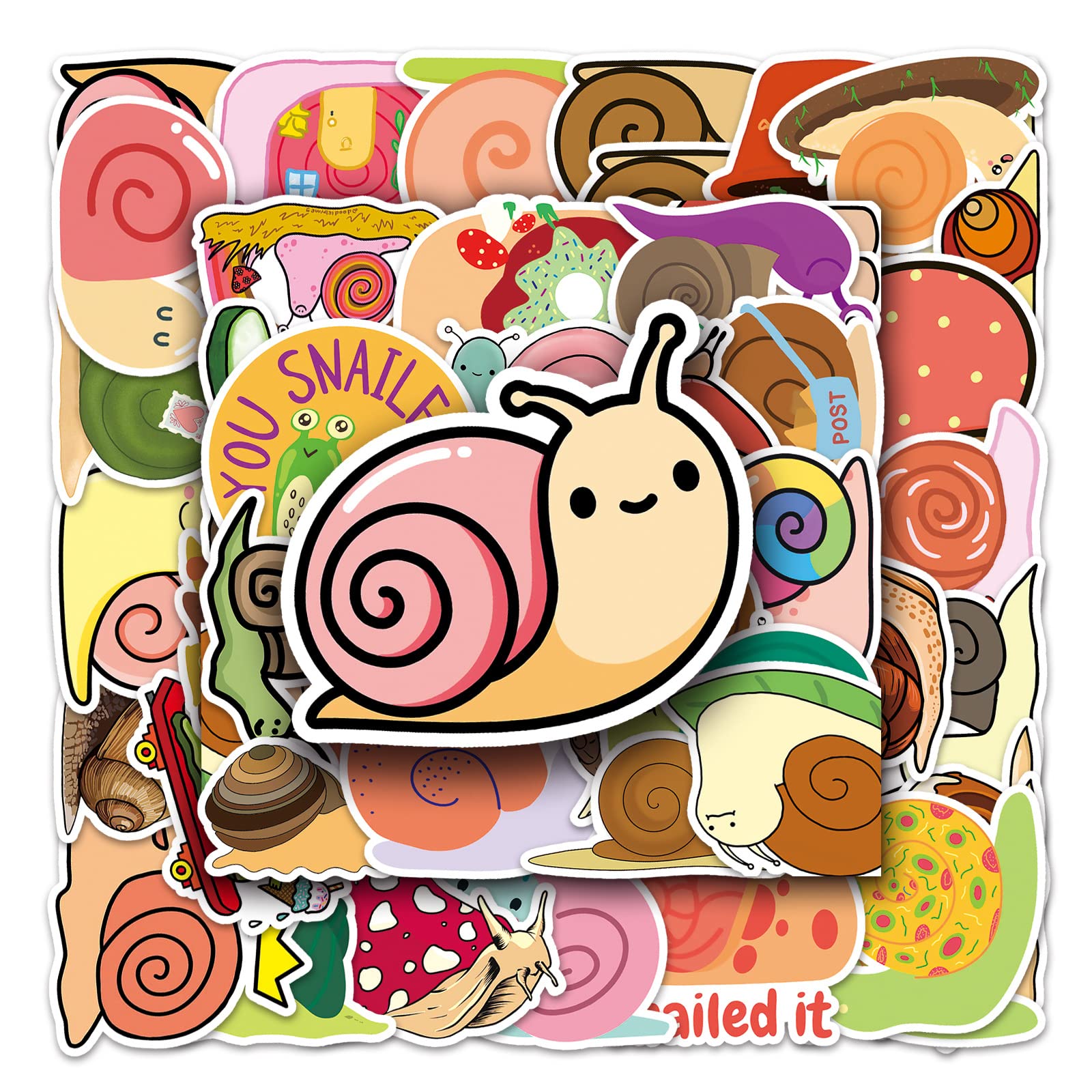 50 Packs Snail Stickers Water Bottles Laptop Phone Computer Guitar Skateboard Hydroflasks Cartoon Insect Vinyl Sticker Waterproof Aesthetic Trendy Decals for Kids Teens Girls Adults