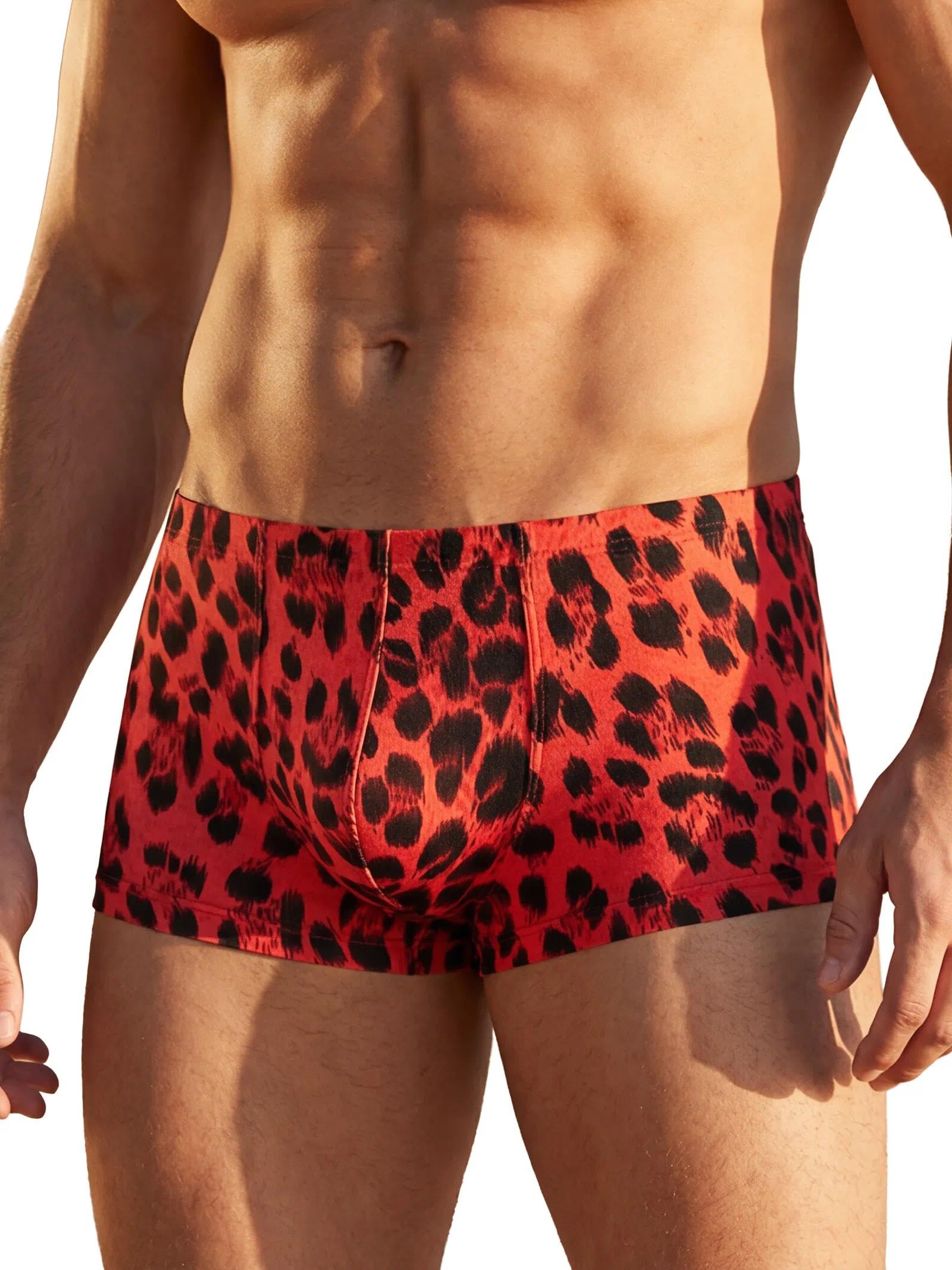 Eagerlove Herren Boxershorts Mit Leopardenmuster Niedrige LeibhöHe 3D Fronttasche Atmungsaktive Stretch Sportshorts