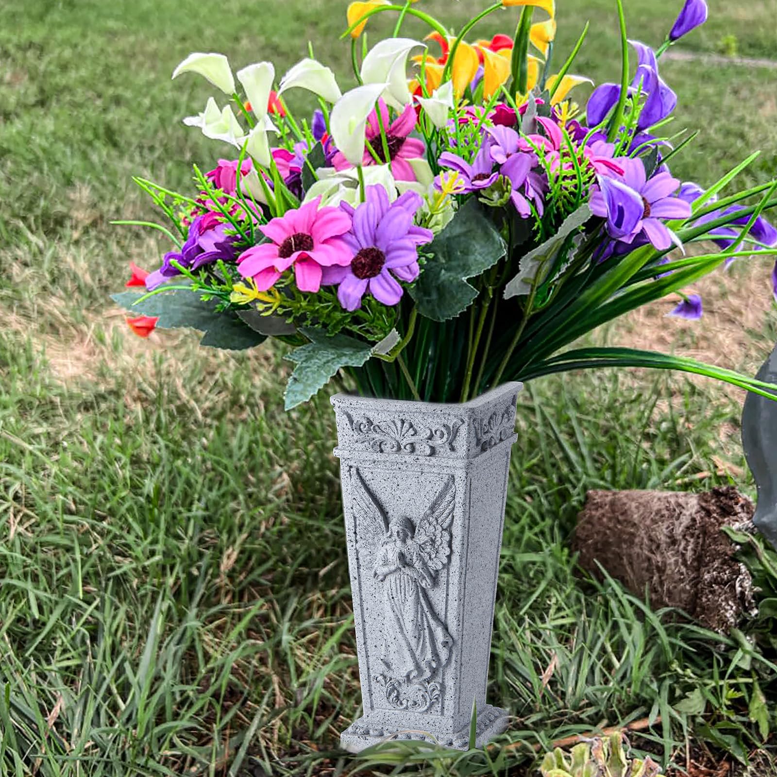 Grave Vase with Spike, Resin Memorial Vase Cemetery Flowers Holder for Headstone Grave, Cemetery, Garden, Lawn - Image 4