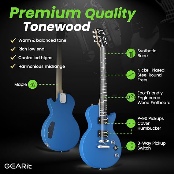 GEARit Electric Guitar 39 Full Size Beginner Electric Guitar Kit with Amp, Dual Humbucker Pickups with Coil Split, 10W Bluetooth Amplifier, Gig Bag, Tuner, Strap, Picks & Extra Strings(Blue)