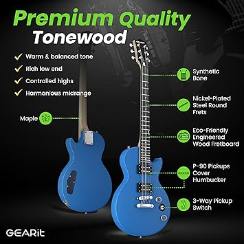 GEARit Electric Guitar 39 Full Size Beginner Electric Guitar Kit with Amp, Dual Humbucker Pickups with Coil Split, 10W Bluetooth Amplifier, Gig Bag, Tuner, Strap, Picks & Extra Strings(Blue)