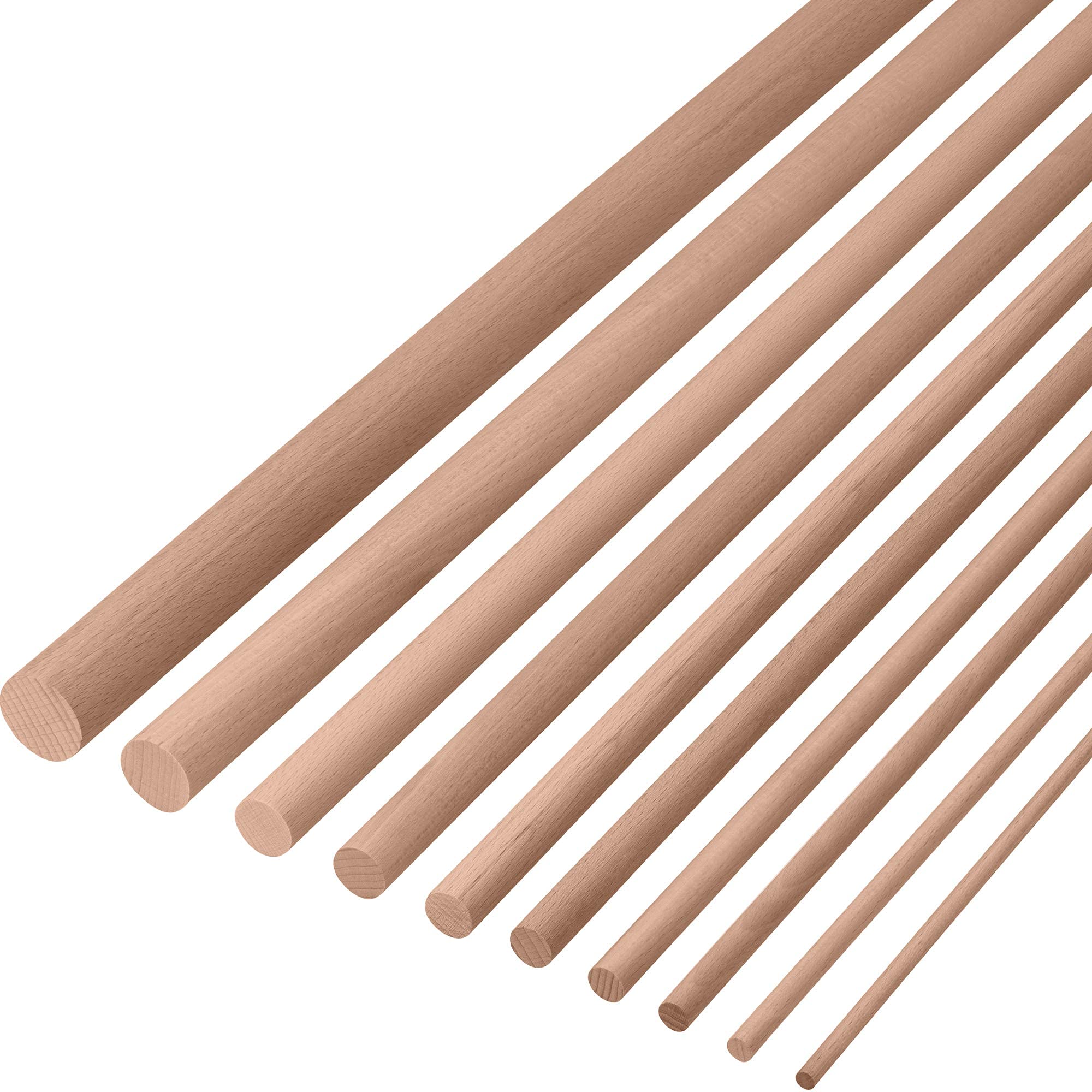 Gedotec Ronde beukenstaaf glad, 10 stuks, rond hout om te knutselen en voor in de tuin, afmetingen: 25 x 1000 mm, houten stokken van beukenhout, massief hout, ronde knutselstokken