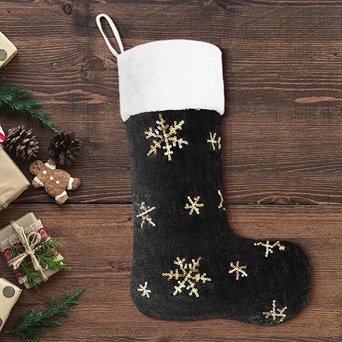 Miniatura 5 de Juego de 4 medias negras de piel sintética de Navidad personalizadas grandes de 22 pulgadas, medias colgantes de felpa negra con nombre