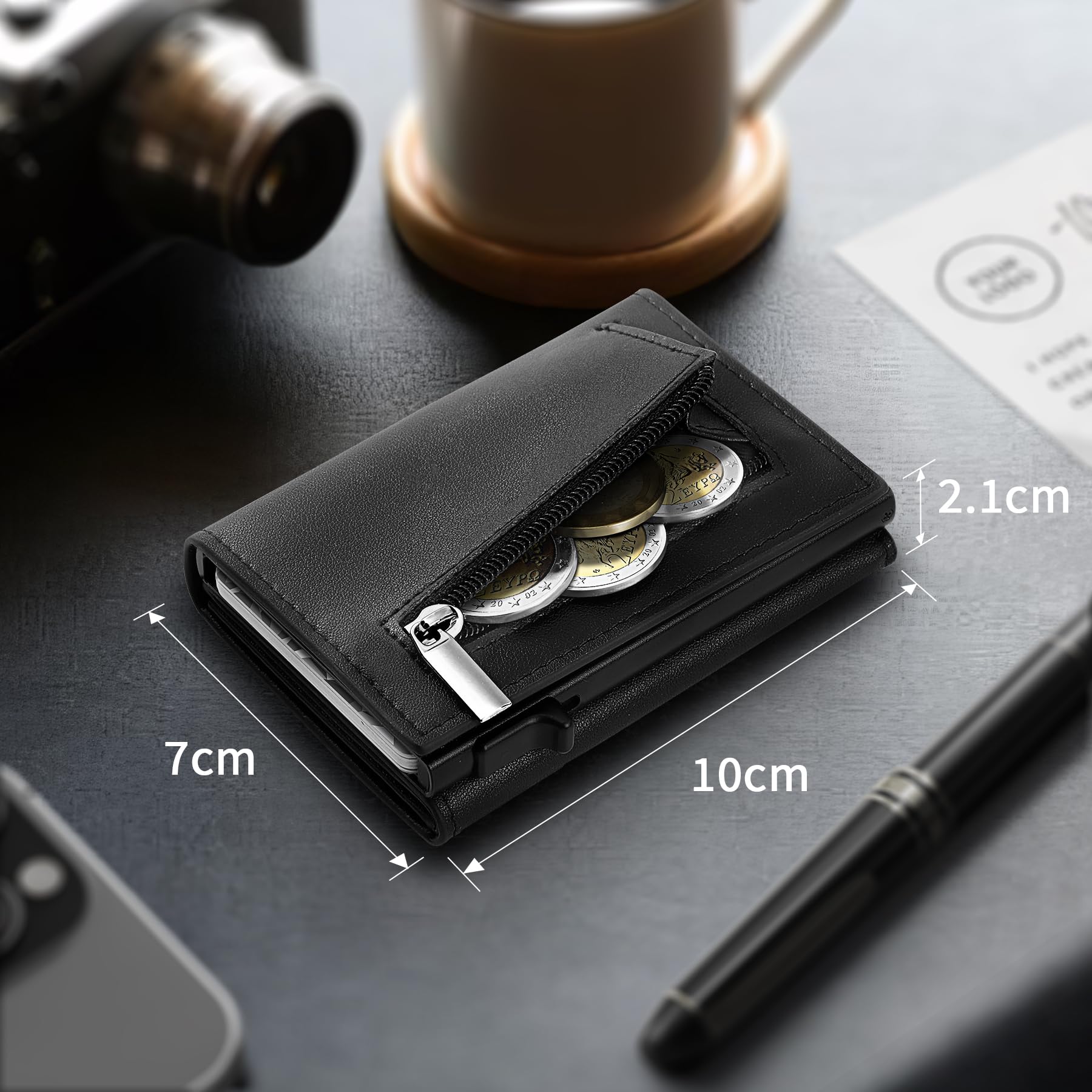 TENBST Portafoglio Uomo Slim, Portacarte in Pelle con Protezione RFID, Porta Carte di Credito Uomo Piccolo, Porta Tessere con Portamonete e Scomparti Banconote - Confezione Regalo