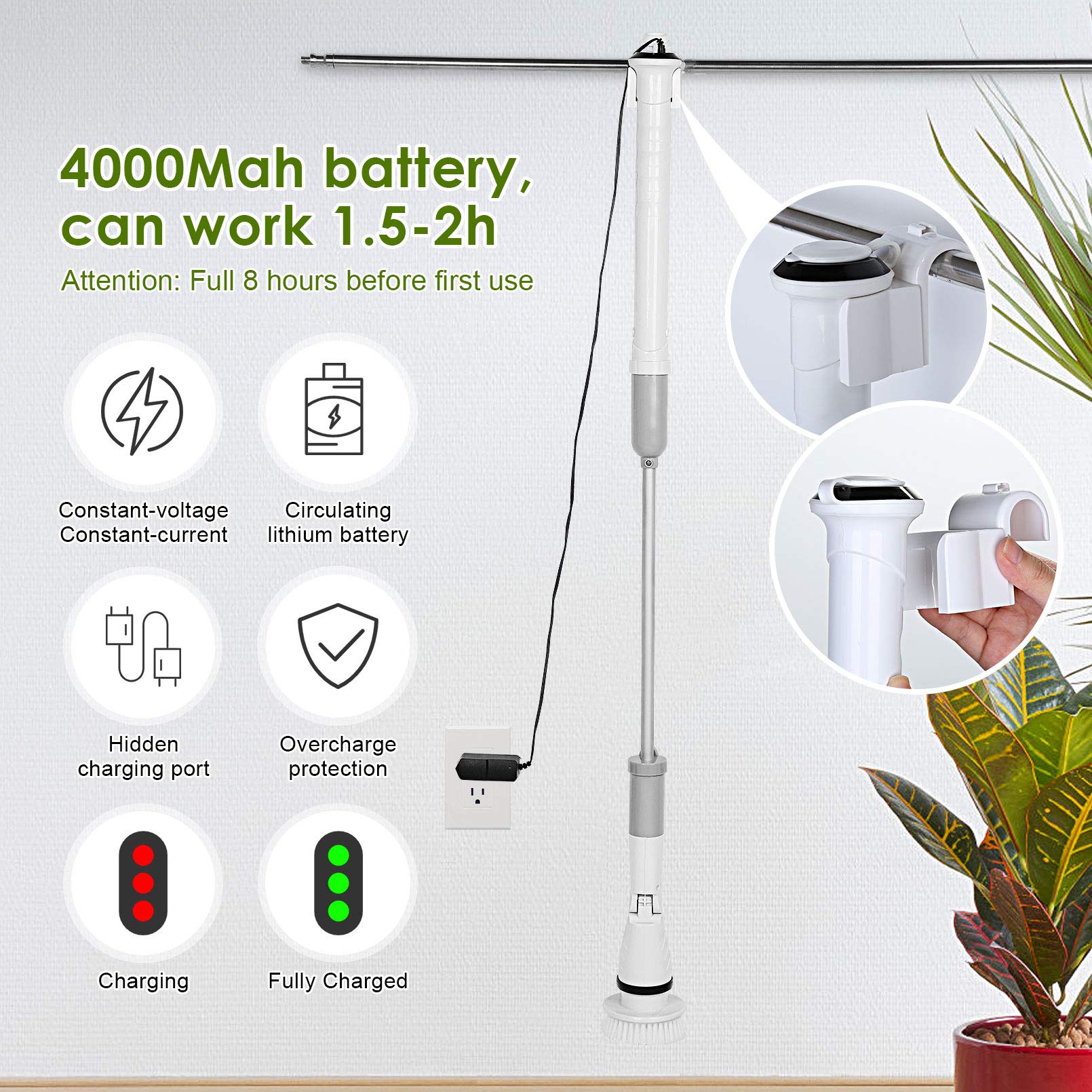 DECMAY Depurador de Suelo eléctrico con 5 Cabezales de Cepillo de Limpieza reemplazables, Cepillo de fregado de Ducha Giratorio para Suelo, baño, Cepillo de Limpieza para Suelo de Cocina (Gris)