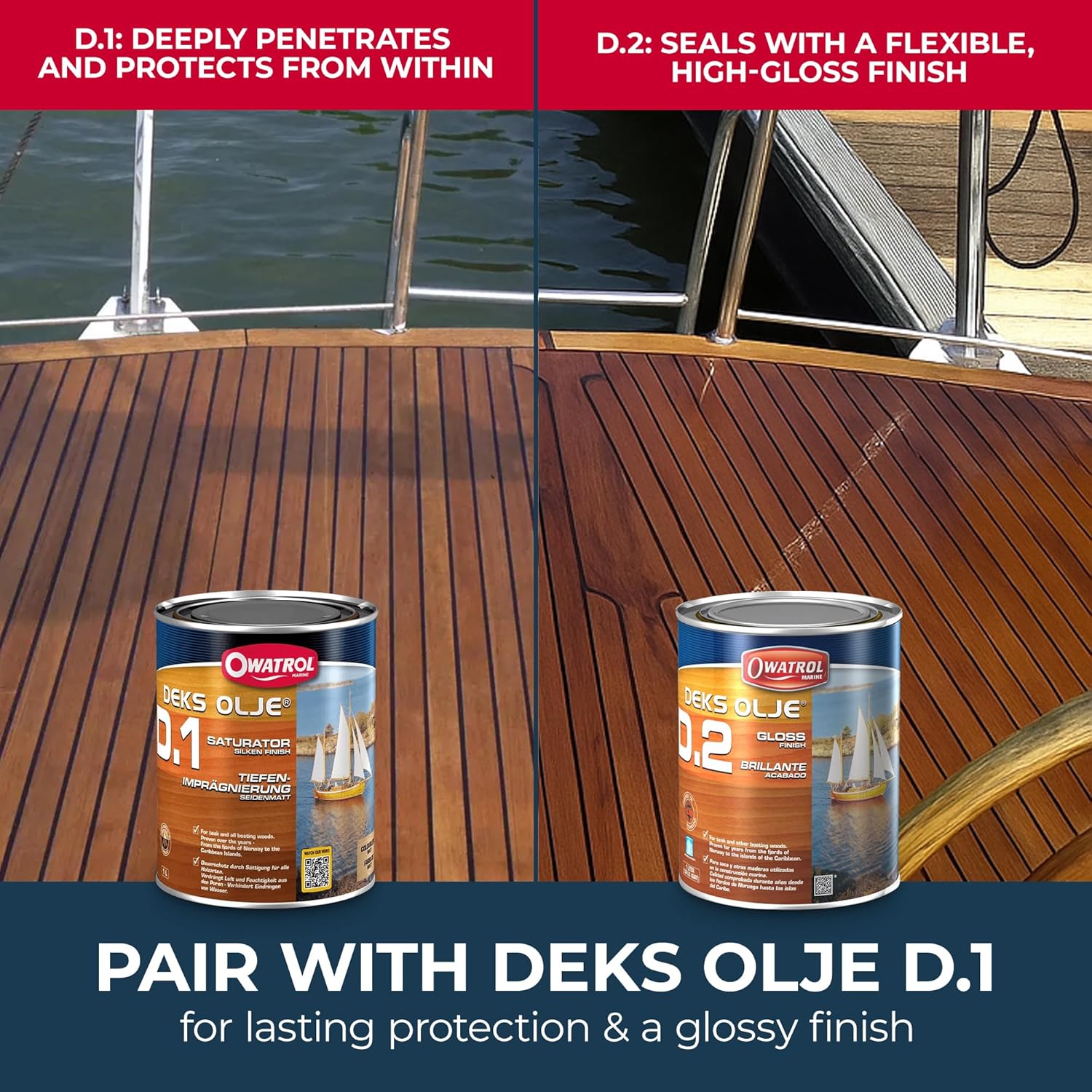 Owatrol Deks Olje D2 - 34 Oz - Marine Varnish for Wood & Exterior Metal Surfaces – Rust Inhibitor & Paint Conditioner – Protects Hulls, Tanks & Railings on Boats – High Gloss Varnish Finish