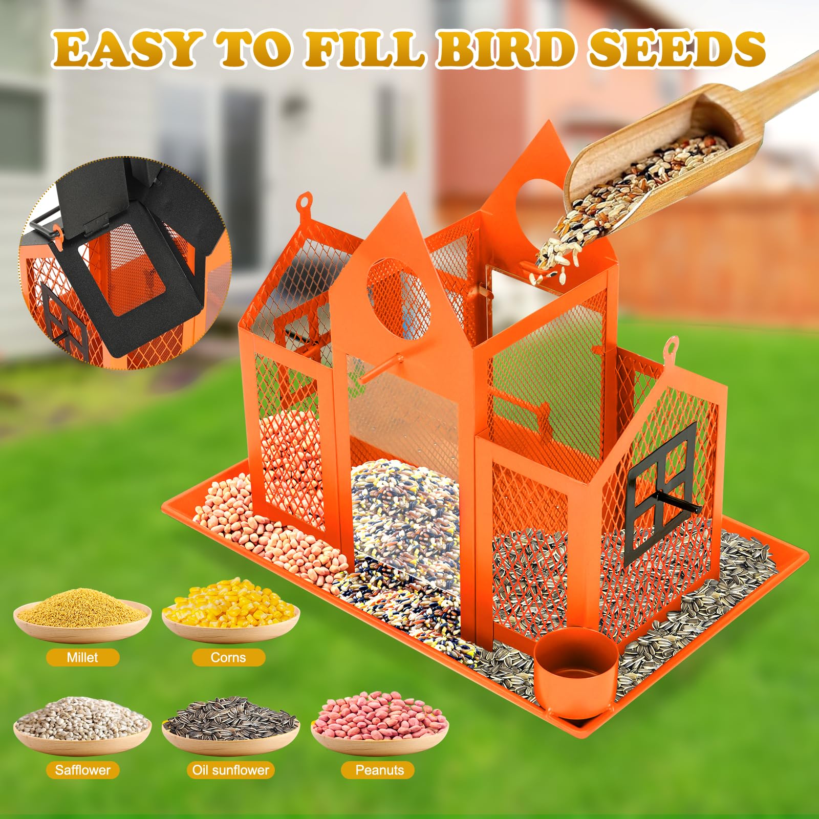 Comederos solares para pájaros para colgar en el exterior, comedero de metal para pájaros silvestres para exteriores, gran capacidad, comedero para pájaros cardenal, casas de pájaros, estación de 5
