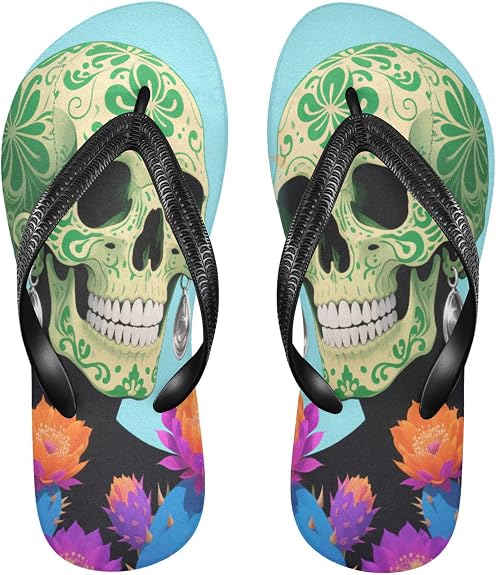 Black and Red Chinese Dragon Green Skull Colorful Cacti rubber flip flops Slip-Resistant flops men for Outdoor Swimming,