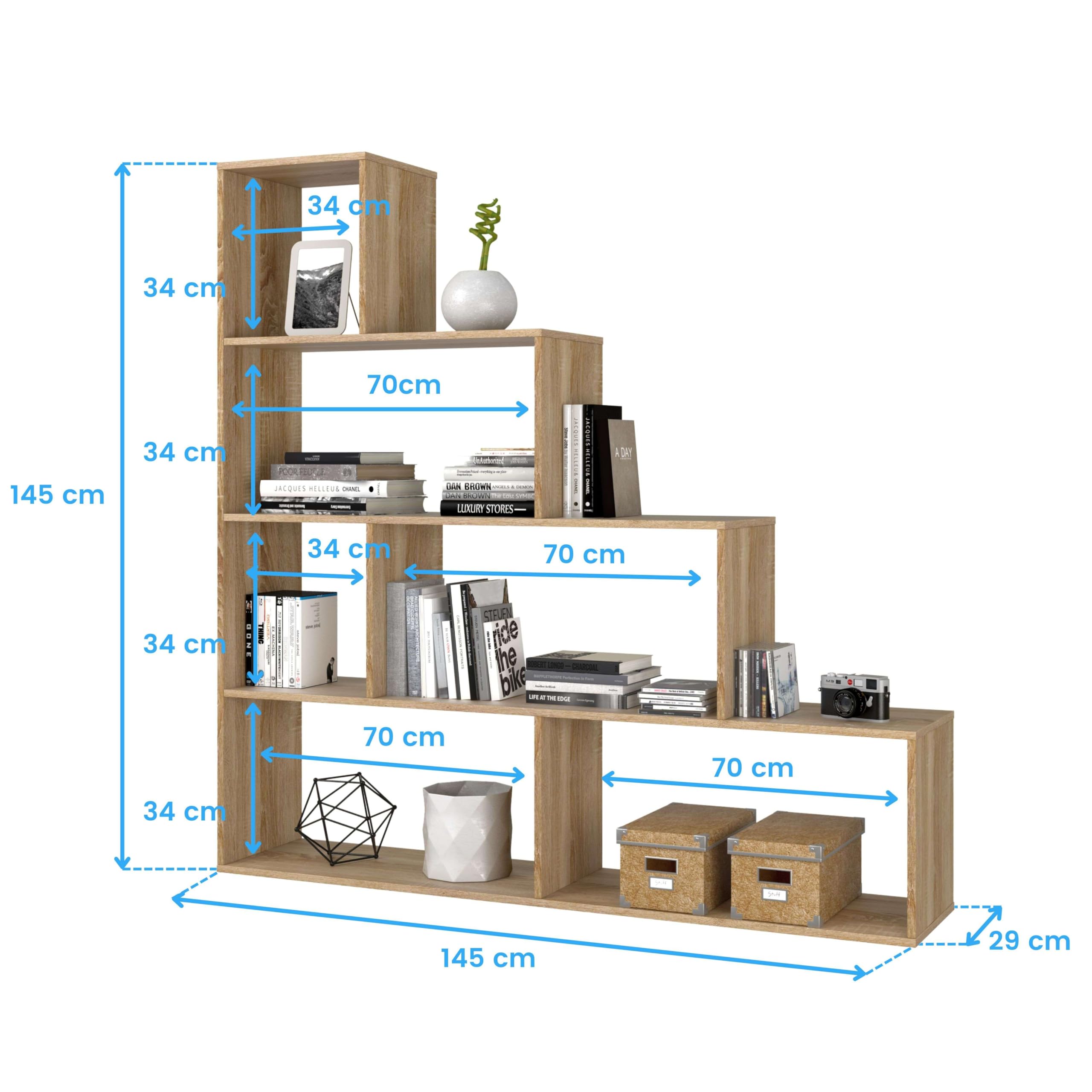 Habitdesign Estantería Decorativa, Librería Salon, Modelo Klum, Acabado en Roble Canadian, Medidas: 145 cm (Alto) x 145 cm (Ancho) x 29 cm (Fondo)