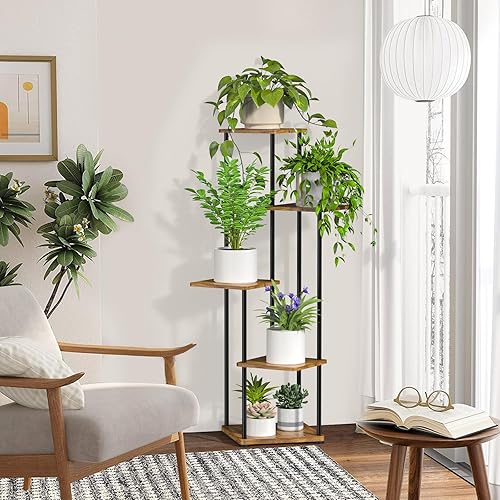 Miniatura 2 de Soporte para plantas de interior, 5 niveles altos para plantas, estante para plantas interiores, estante de exhibición de esquina, soporte para