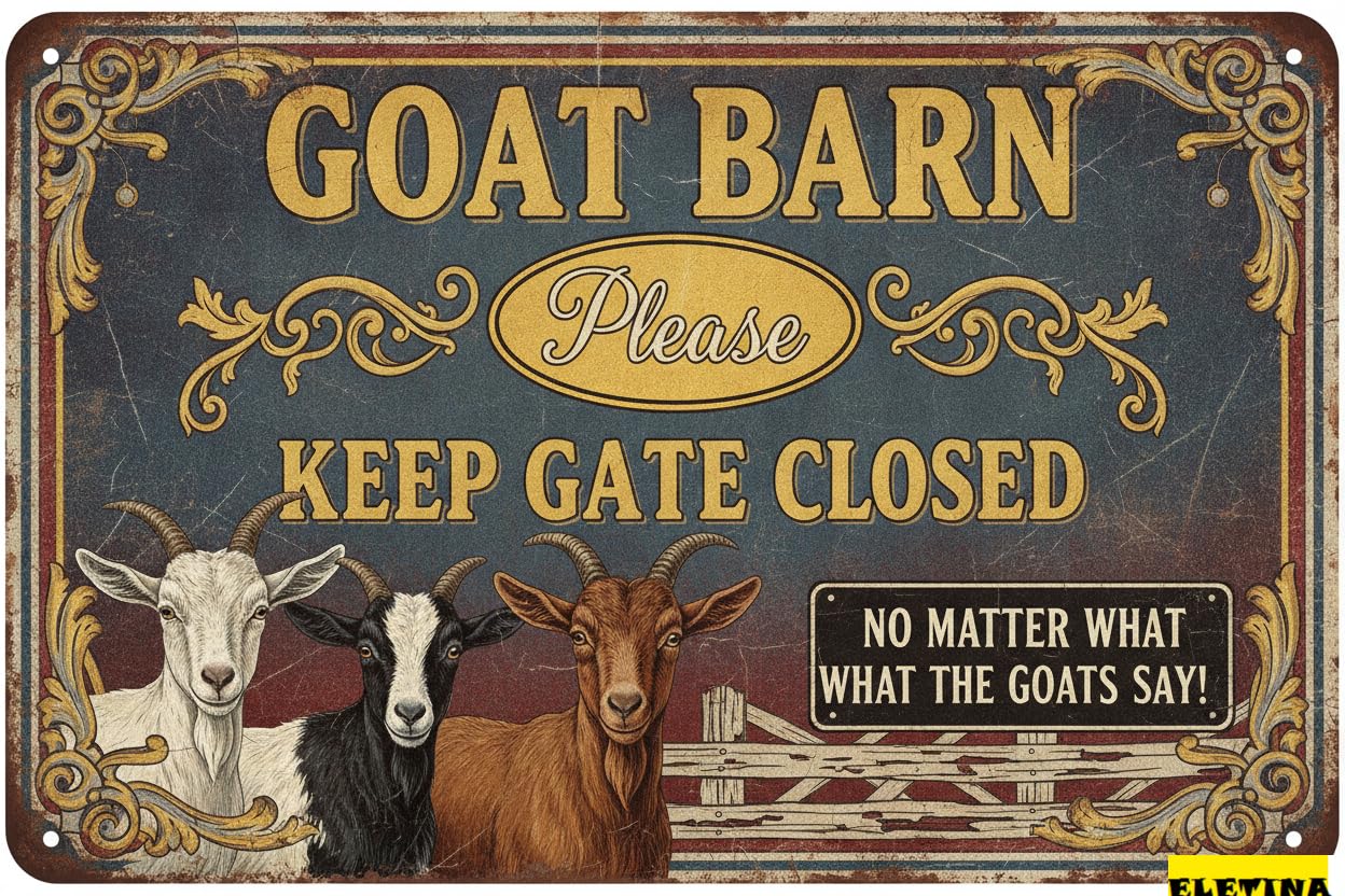 Keep Gate Closed Goats Say Tin Sign, 8x12 Inch Farm