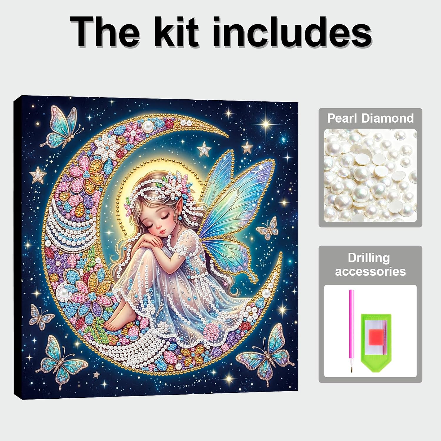Sulunmo with Frame Diamond Art Kits for Adults,5D Pearl Art Diamond Painting Kits for Beginners,DIY Diamond Dots Pearl Paintings Picture Arts Craft for Adults,Home Wall Decor (Moon Fairy) 25 * 25cm