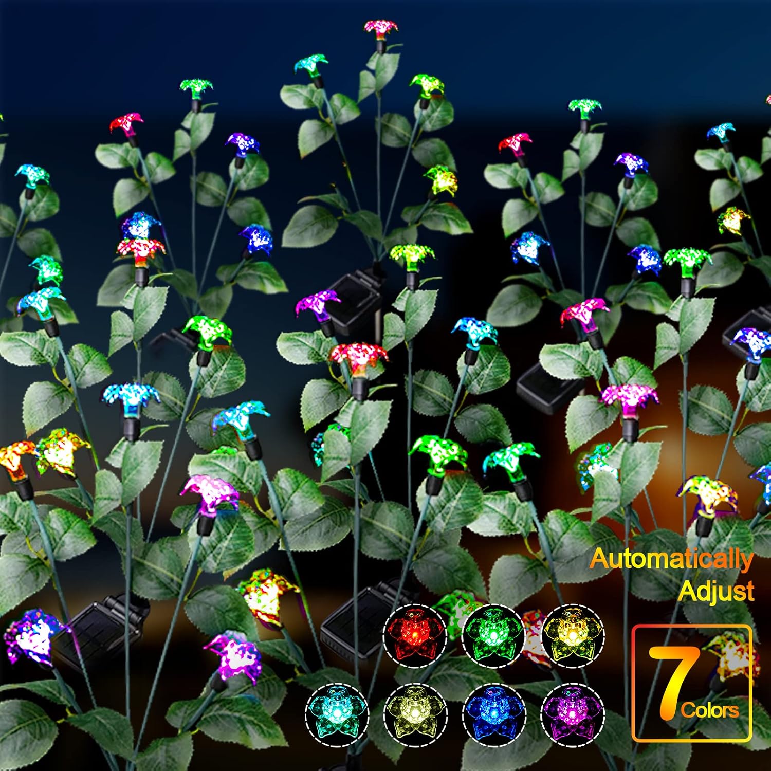 Solar Garden Lights Outdoor Christmas Decor 4 Pack Solar Outdoor Lights Waterproof 7 Color Changing LED Lights 5 Head Solar Flower Lights for Yard Patio Pathway Decoration