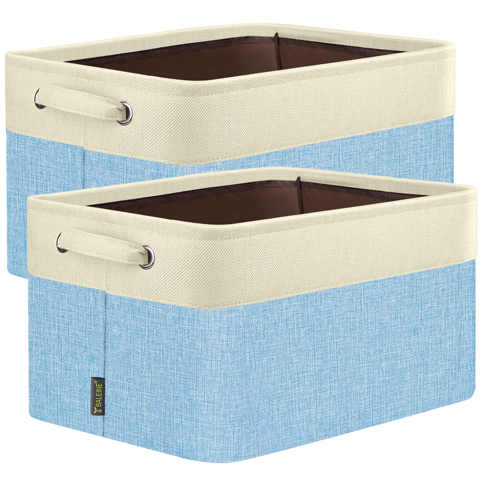 BALEINE 2 Pack Fabric Closet Storage Bins for Shelves, Linen Closet Organizers and Storage, Decorative Baskets for Organizing, Shelf, Clothes, Home, Office (Skyblue, 14''x10''x8.5'')