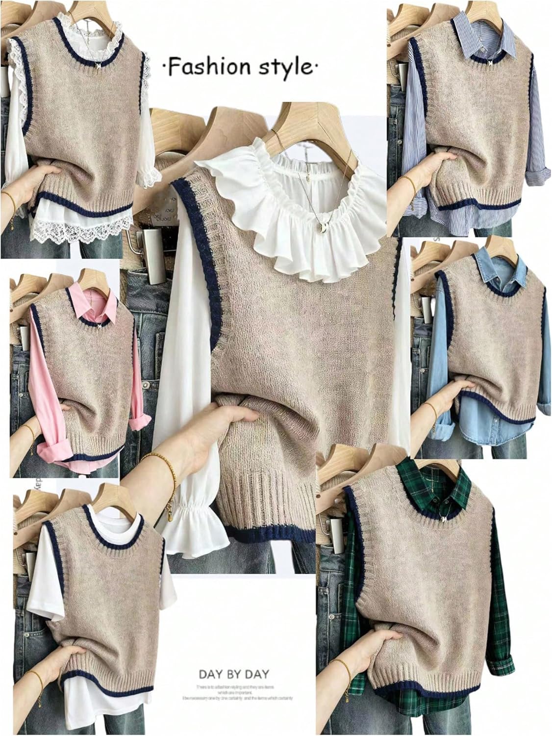 GORGLITTER Women's Sleeveless Sweater Vest Casual Old Money Aesthetic Contrast Binding Pullover Tank Top - Image 5