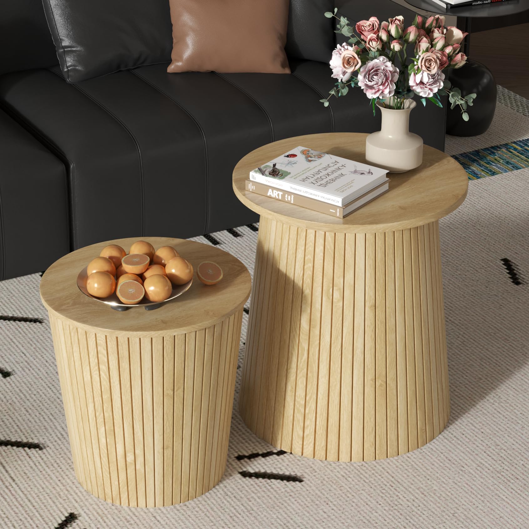 Amazon.com: Round Coffee Table Set,2-Piece Modern Farmhouse Living Room ...