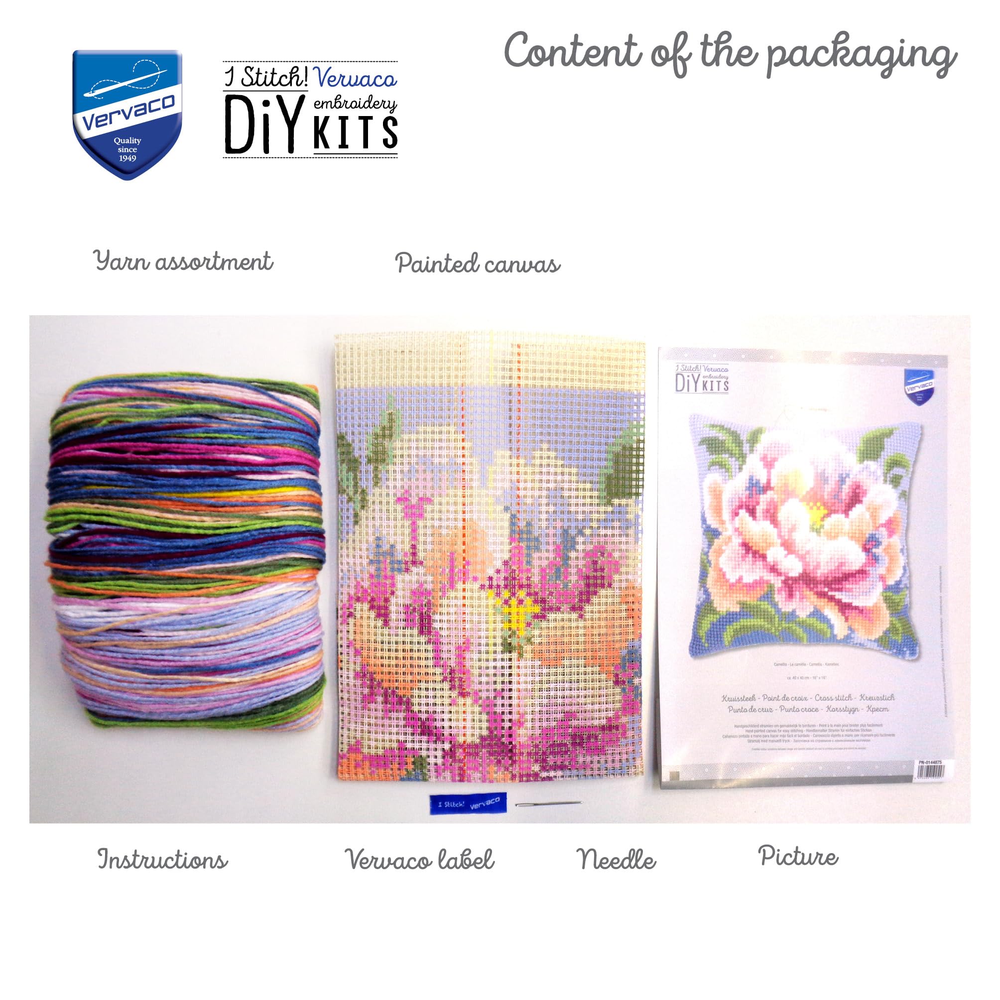 VERVACO Kit Cuscino Punto Croce Camelia Set Ricamo Principianti Cuscini Gobelin Decorativi ca. 40 x 40 cm Accessori per Lavoretti Creativi DIY Casa Decor Hobby Adulti Cross Stitch