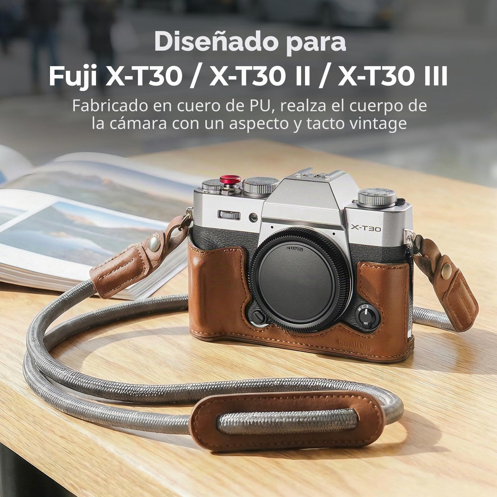 SMALLRIG Media Funda de Cuero con Correa para FUJIFILM X-T30/II/III, Estilo Retro con Marco de Aluminio y Tapa de Botón, Marrón - 5670