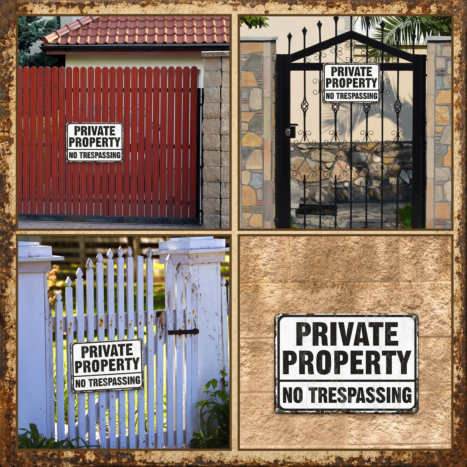 LEIFIDE Lot de 12 panneaux « No Trespassing Private Property » - 17,8 x 25,4 cm - En aluminium réfléchissant - Panneau d'avertissement résistant aux intempéries pour la sécurité des biens - Noir